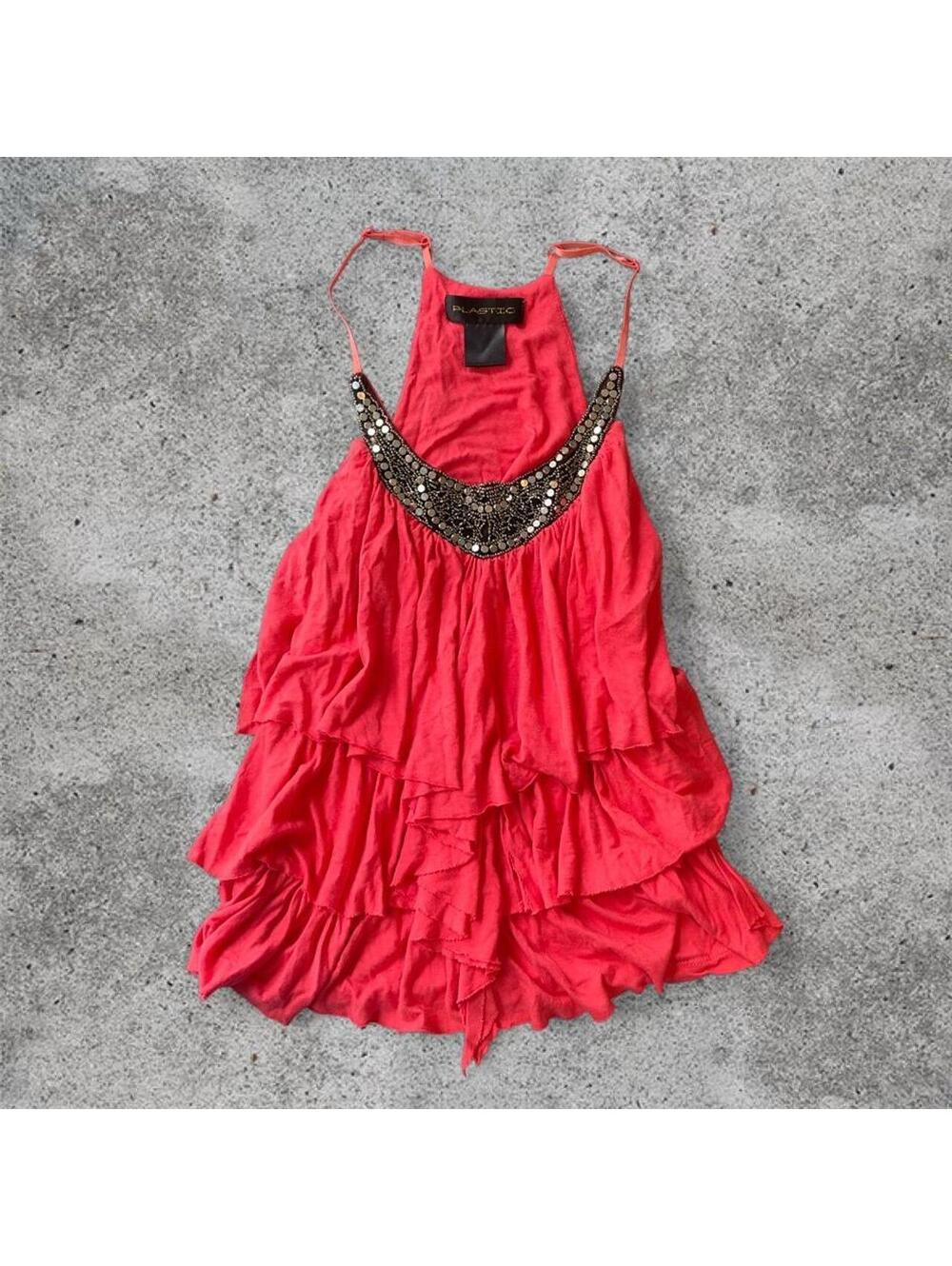 Plastic pink ruffle tank